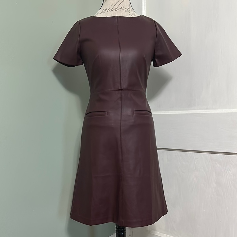 Ann Taylor Factory Faux Leather Short Sleeve Shift Dress - Mulled Wine